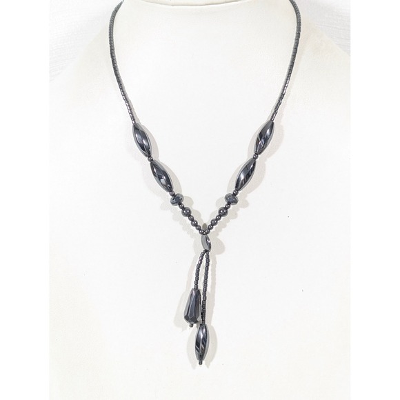 Artisan Jewelry - Artisan Hematite Bead Necklace 18" Gunmetal Gray Modern Statement